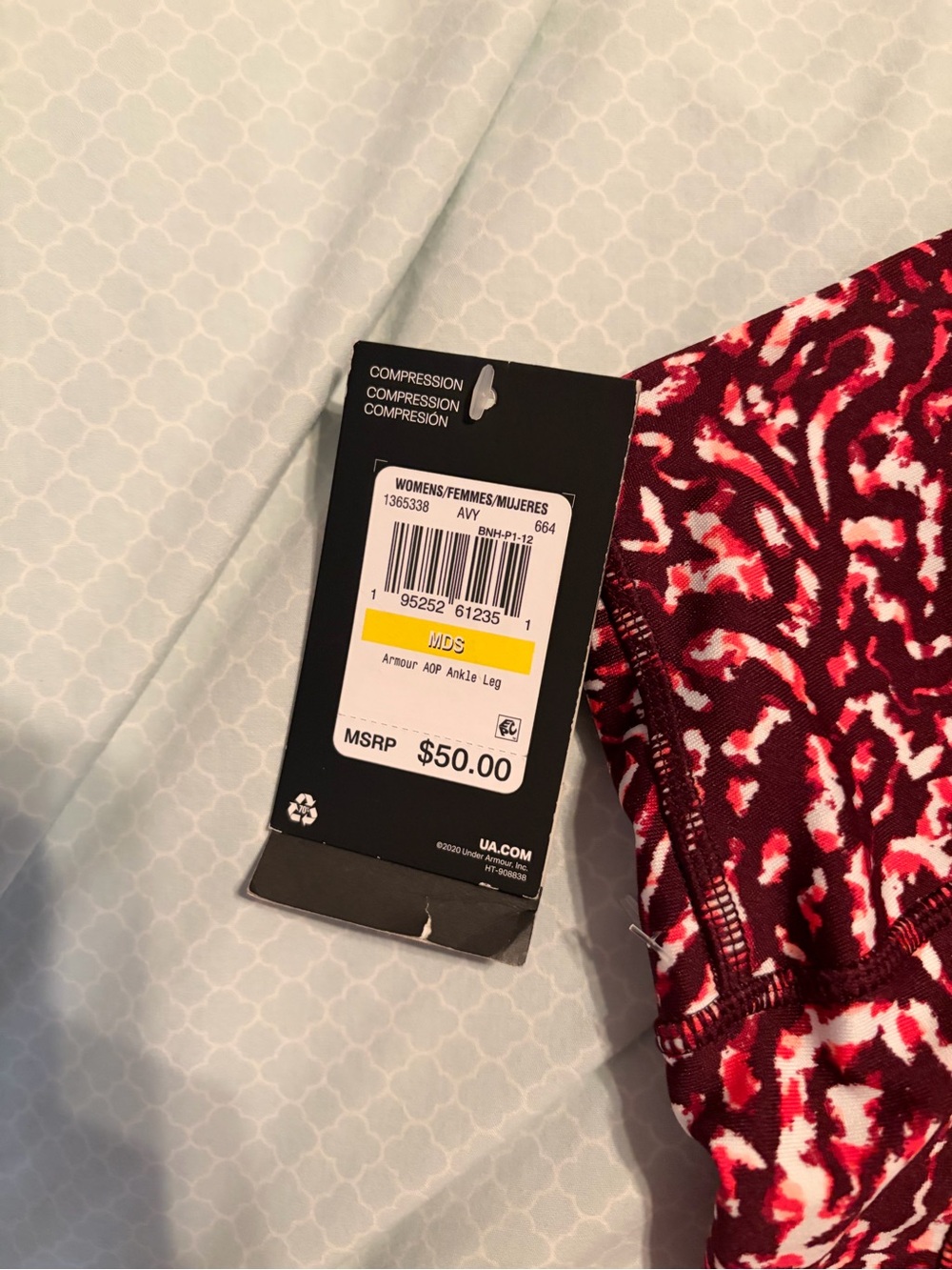 Under Armour Women's Burgundy and Red Patterned Compression Leggings